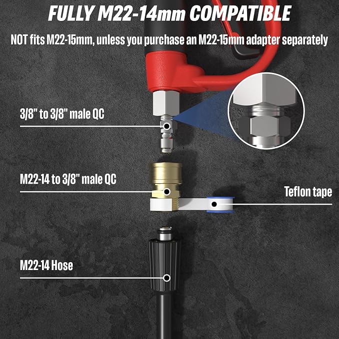 Pressure Washer Gun with 360 Swivel, Max 5000 PSI Power Washer Short Gun with 3/8" Male Plug and 1/4" Quick Connector Coupler, Car Wash Accessories