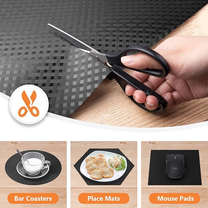 Shelf Liners for Kitchen Cabinets Refrigerator Liners Waterproof & Oil-Proof Kitchen Cupboard Liner Durable Drawer Mats EVA Material Non Adhesive Fridge Liner for Shelves - Black 23.6 x 236.2 Inches