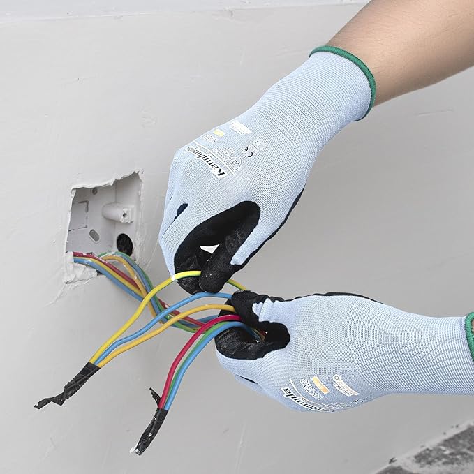 6-Paris Medium Work Gloves for Men and Women, Nitrile Coated Safety Protective Gloves with Grip, Ideal for Gardening, Warehouse, Mechanic, Light Duty Construction Work