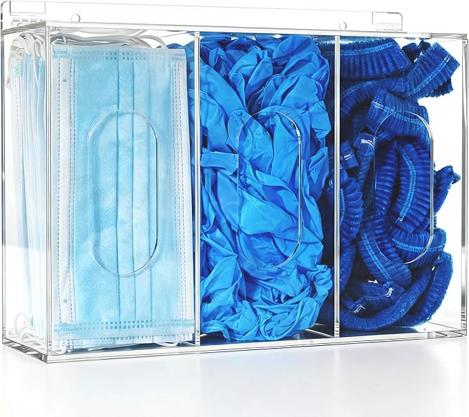 Hairnet & Shoe Cover Dispenser Triple Disposable Mask Plastic Glove Box Holder with Lid Wall Mount Acrylic Clear Storage Containers for Organizing Sanitation Tool Case (clear)