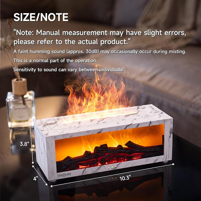 TMEHM Fireplace Flame Essential Oil Diffuser Humidifier, Aromatherapy | Ultrasonic Mist with 7 Colors and Timer for Home, Bedroom, Office, and Yoga