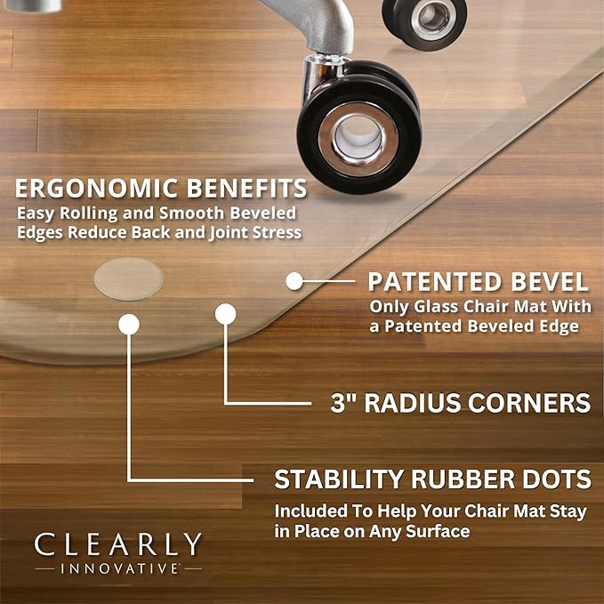 Exclusive Beveled Edge Glass Chair Mat for a Smooth Glide and Easy Roll On/Off by Clearly Innovative, Ultimate Office Chair Mat for Carpet or Hardwood Floor, 44x50