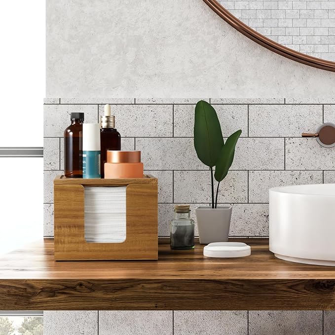 Disposable Face Towel Holder Box - Acacia Wood Facial Container Compatible with Clean XL - Towel Storage Makeup Organizer for Vanity, Bathroom Organization (Excluding Facial Towels)