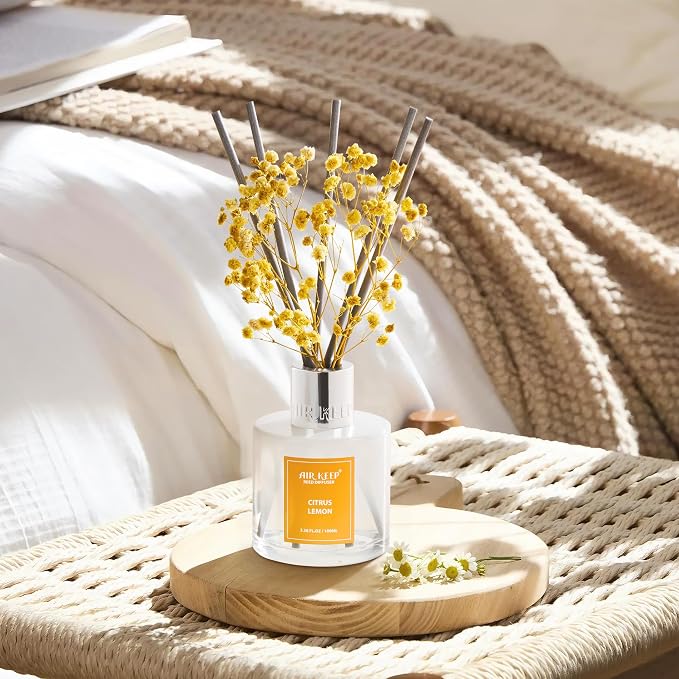 Reed Diffuser Set,3.38 fl oz (100 ml) - Citrus Lemon Oil Diffusers with 8 Reed Sticks, Home Fragrance Reed Diffuser for Bathroom Shelf Decor