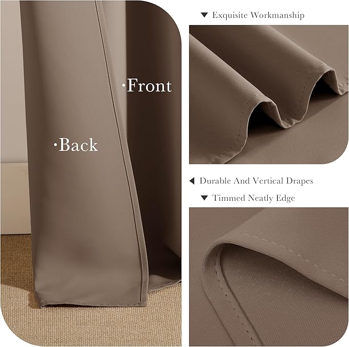 PONY DANCE Blackout Curtains for Bedroom 63 Inch Length 2 Panels Set, Thermal Insulated Energy Saving Grommet Top Window Treatment Drapes for Living Room, W34 x L63 Inch, Mocha
