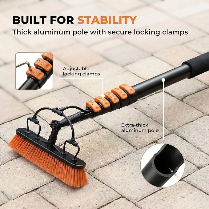 Briliantwerk Solar Panel Cleaning Brush 20 ft Extension Pole | Water Fed Pole Brush with Soap Dispenser for Solar Panels, Windows and Siding - Heavy Duty, Streak-Free Solar Cleaning Kit