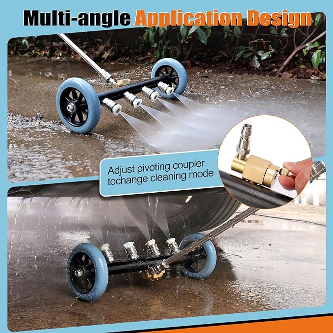 3-In-1 Under Carriage Pressure Washer, 16 Inch Pressure Washer Water Broom | Pressure Washer Undercarriage Cleaner Attachment for Power Washer Surface Cleaner with 3 Extension Wands and 8 Nozzles