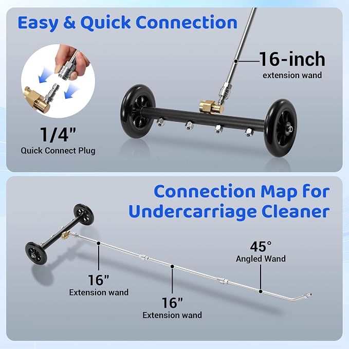 Tool Daily 16" Dual-Function Undercarriage Pressure Washer Attachment | Undercarriage Cleaner with 1L Foam Cannon, Car Wash Water Broom with 3 Extension Wands, 5 Modes for Power Wash, 3600 PSI