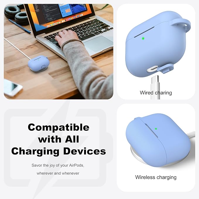 for AirPods Pro 2 Case, Soft Silicone Protective Cover with Keychain and Cleaning Pen, Compatible with AirPods Pro 2nd/1st Generation, Supports Wireless Charging, Blue Gray