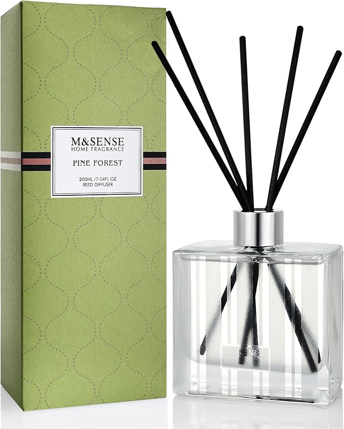 M&SENSE Reed Diffuser Set, Pine Forest, 7.04 oz Natural Essential Oil | Non-Toxic Organic, Long-Lasting Fragrance, Ideal for Living Room Study, Gifts for Women