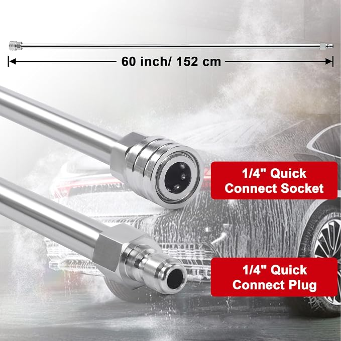 120" Pressure Washer Extension Wand with 5 Nozzle Tips, 4000 PSI | 1/4" Quick Connect, 30/90/120° Curved Rods, Power Washer Extension Pole Kit for Gutters, Eaves, and Vehicle Underside