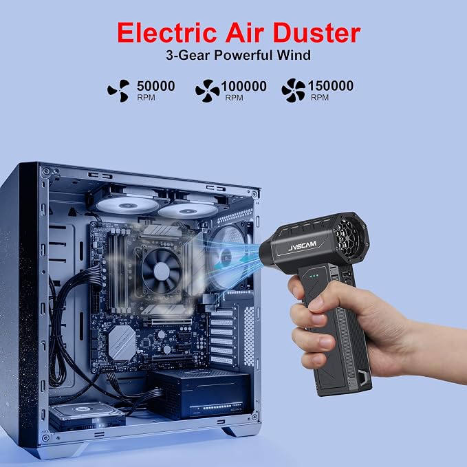 Compressed Air Duster&Vacuum Cleaner, 3-in-1 150000RPM Cordless Air Blower | Car Vacuum Cleaner with Brushless Motor Rechargeable 3-Speed,multiple nozzles for Computer Keyboard Home, Storage Bag Sealing