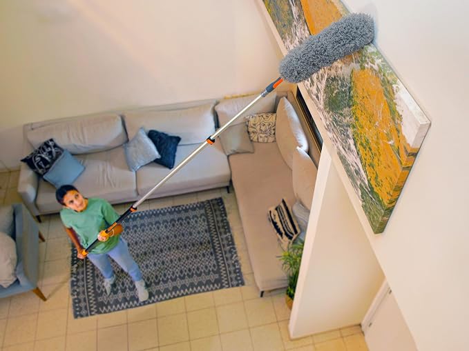 20 Foot High Reach Duster Kit with 4-12 ft Telescopic Extension Pole | High Ceiling Duster Cleaning Kit with Telescoping Pole, Cobweb Duster, Feather Duster and Ceiling Fan Duster