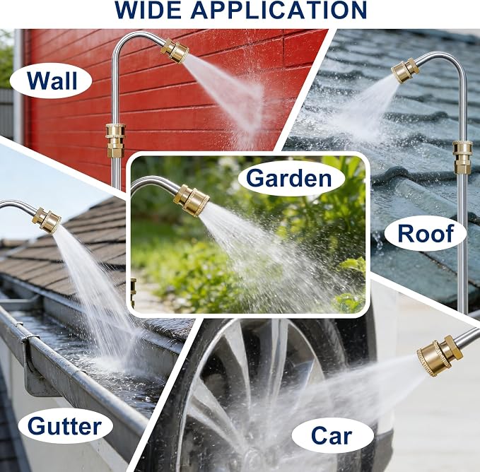 Pressure Washer Extension Wand for Gutter Cleaning - Stainless Cleaning Tools with Spray Nozzle Tips,30°90°120°Curved Rod 1/4’’Quick Connect Replacement for Anti-Leaked Ring 4000 PSI
