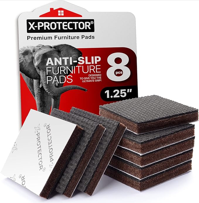 Non Slip Furniture Pads 8 pcs 1 1/4" X-Protector - Premium Furniture Grippers! Self-Adhesive Rubber Feet Furniture Feet - Ideal Non Skid Furniture Pad Floor Protectors - Keep Furniture in Place!
