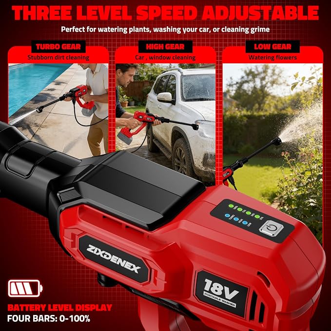 Cordless Portable Washer for Milwaukee 18V Battery, 1000 PSI Portable Handheld Washer with Brushless Motor, 6-in-1 Nozzle, 3 Level Adjustable for Car Yard Fence Wall Clean (Battery Not Included)