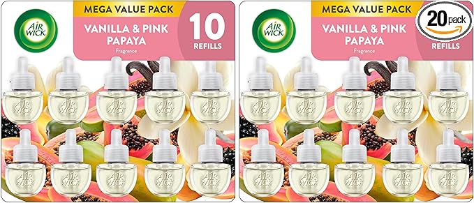 Air Wick Plug In Scented Oil Refill, 10ct, Vanilla and Pink Papaya, Air Freshener, Essential Oils, (Pack of 2)