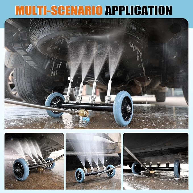 3-In-1 Under Carriage Pressure Washer, 16 Inch Pressure Washer Water Broom | Pressure Washer Undercarriage Cleaner Attachment for Power Washer Surface Cleaner with 3 Extension Wands and 8 Nozzles