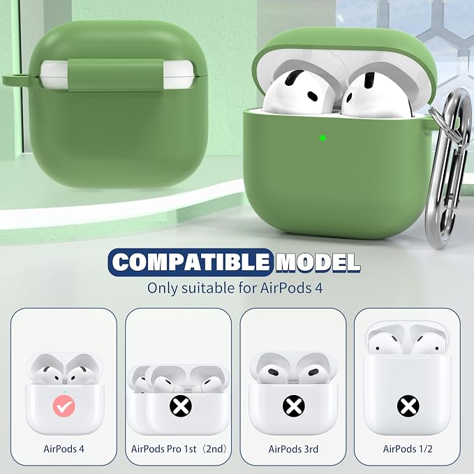 R-fun for AirPods Pro 2 Case, Soft Silicone Protective Cover with Keychain and Cleaning Pen, Compatible with AirPods Pro 2nd/1st Generation, Supports Wireless Charging, Grass Green