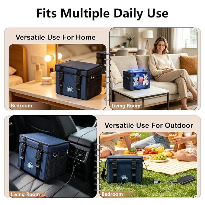 UV Sanitizer Box, 12L Ozone Portable Sanitizing and Cleaning Machine with 3-Level Timer, Foldable UV Cleaner Box for Toys, Mask, Towel, key Etc. UV Boxes with Ozone
