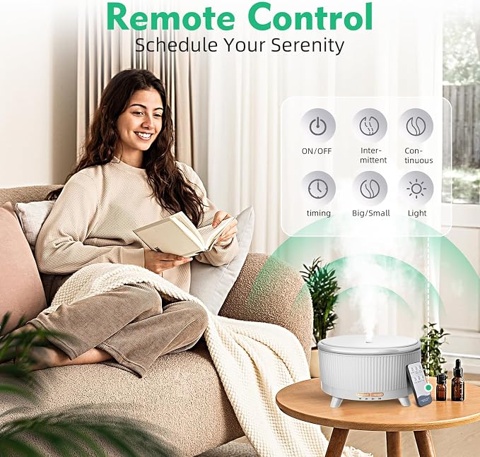 500ml Essential Oil Diffuser, Ultrasonic Aromatherapy Humidifier | with Oils, Remote Control, 7-Color LED Light, Timer & Auto Shut-Off, Cool Mist Diffuser for Home, Bedroom, Office (White)