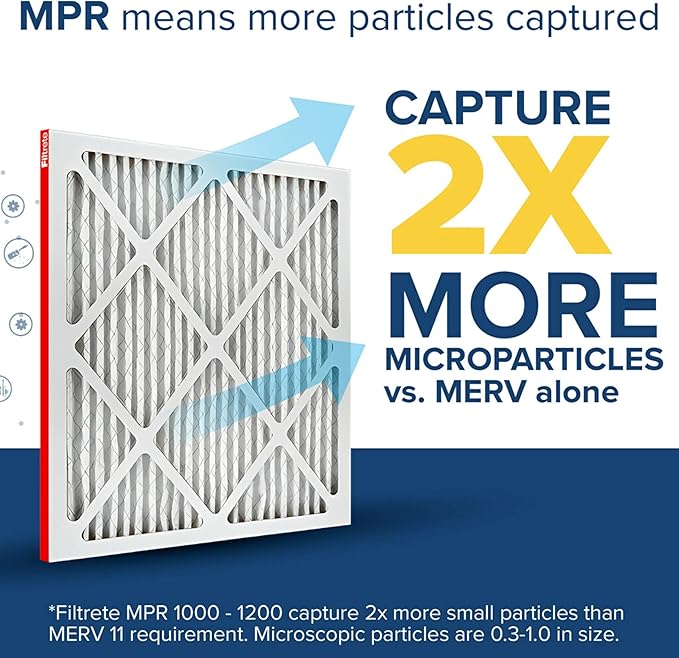 Filtrete 10x20x1 AC Furnace Air Filter, MERV 11, MPR 1000, Micro Allergen Defense, 3-Month Pleated 1-Inch Electrostatic Air Cleaning Filter, 4 Pack (Actual Size 9.81x19.81x0.81 in)