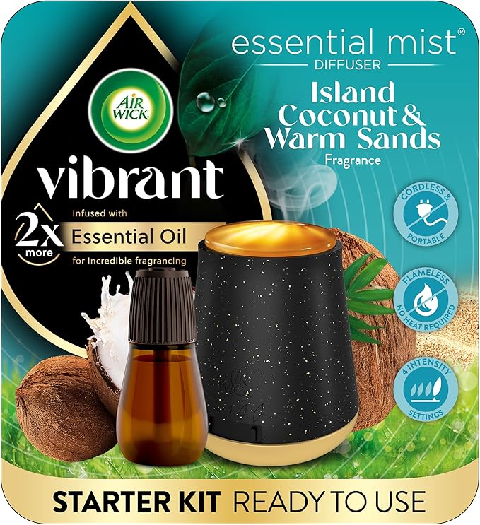 AIR WICK® Essential Mist - Vibrant Starter Kit - 1+1 Island Coconut & Warm Sands, Air Freshener, Essential Oils