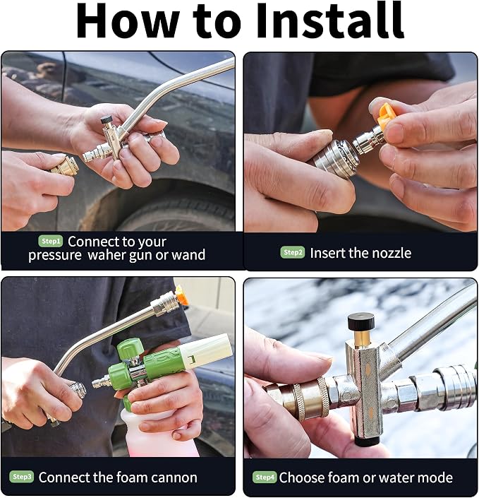 FENG PAI Pressure Washer Foam Cannon with Dual-Connector Accessory & 7 Power Washer Sprayer Nozzles, Double Tip Attachment For Soap Cannon, 1/4" Quick Connect, 3600 PSI, White Bottle