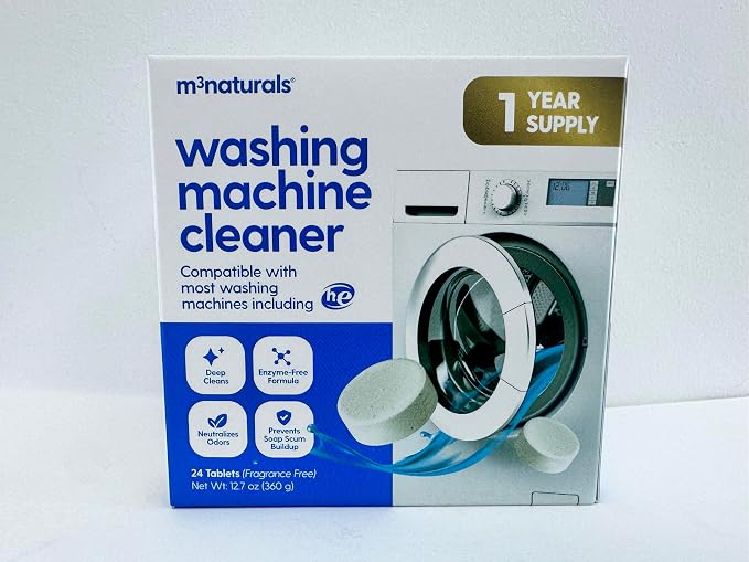 M3 Deep Cleaning Washing Machine Cleaner for Front & Top Load | 24 Fragrance-Free Washer Cleaner and Deodorizer | 1-Year Supply Septic Safe Tablets
