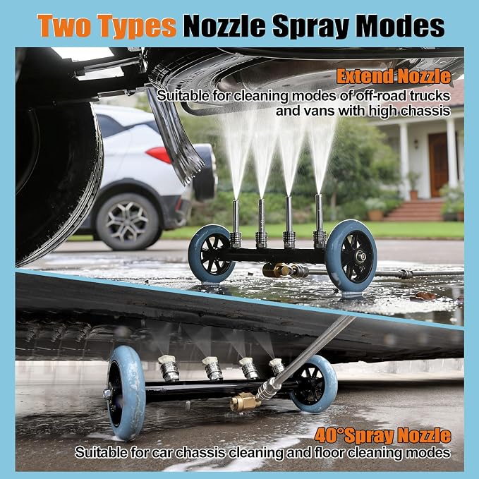 3-In-1 Under Carriage Pressure Washer, 16 Inch Pressure Washer Water Broom | Pressure Washer Undercarriage Cleaner Attachment for Power Washer Surface Cleaner with 3 Extension Wands and 8 Nozzles
