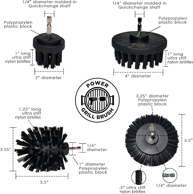 Grill Brush 5 Piece BBQ Cleaning Kit - Nylon Safe Bristle, Wire Free, Safe for All Grates Stainless Steel, Porcelain, Charcoal Smoker Grill Cleaner Scraper, Accessories Outdoor