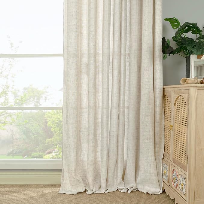 YoungsTex Linen Curtains 63 Inch Length for Living Room, Semi Sheer Window Drapes with Rod Pocket Back Tab Curtain Light Filtering for Bedroom Office, Linen, 2 Panels, 38 X 63 Inch