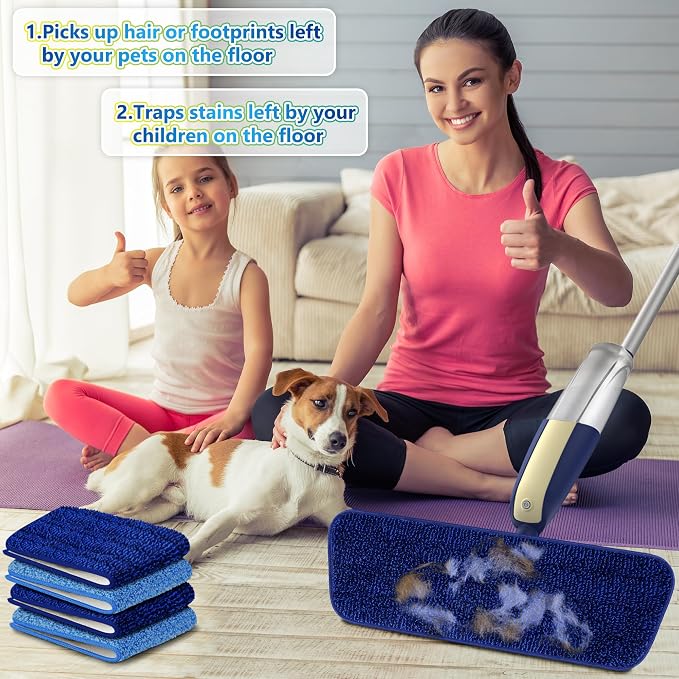 Spray Wet Mops for Floor Cleaning: Floor Mop Refillable with 2 Bottles | Microfiber Flat Mop, 4 Washable Pads for Swiffer PowerMop, Commercial Mop Lightweight, for Hardwood Wood Tile Laminate Vinyl