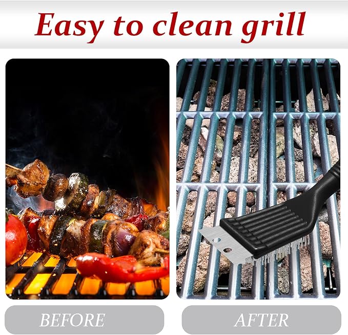 Chengu 2 Pcs 8 Inch BBQ Grill Brush for Outdoor Grill and Scraper Stainless Steel Wire Extra Strong Cleaner Heavy Duty Barbecue Cleaning Brush Cleaner