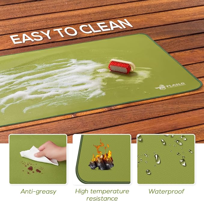 FLASLD Outdoor Fireplace Stove Mat, 24 X 42 inches Fireproof Pad for Floor, Carpet, Rug, Grass, Deck and Patio - Resists Ashes, Sparks, Charcoal, Soot and Flames, Spinach Green