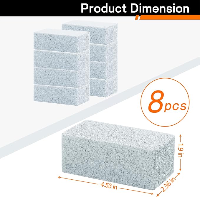 Heavy Duty Grill Cleaner, Grill Cleaning Bricks, Pumice Stone for Cleaning | for cleaning flat top, Pumice Griddle Cleaning Stone Removing Stains for BBQ, Swimming Pool, Sink (8 Pack)