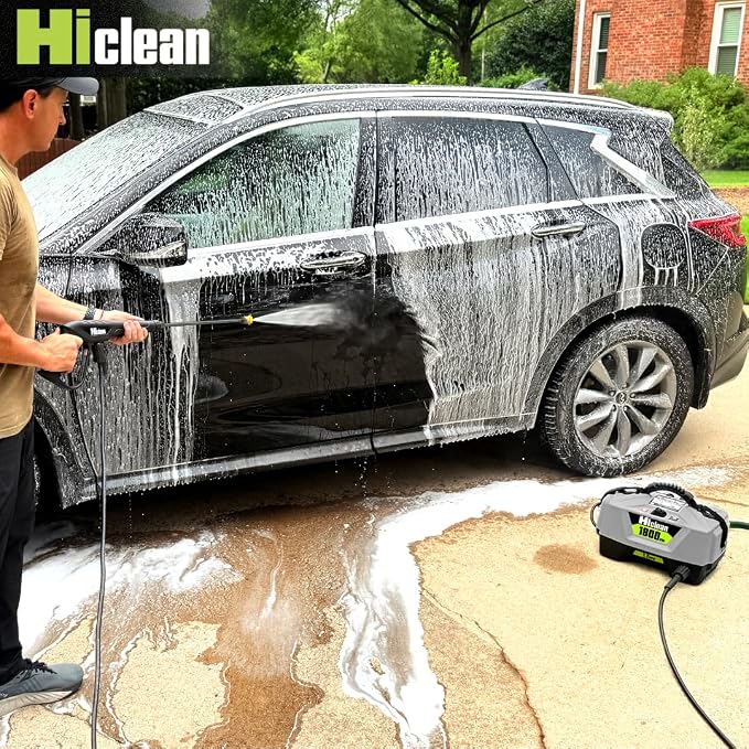 Hiclean Electric Pressure Washer 1800 PSI | Portable Power Washer, Compact Design, Foam Cannon, Turbo and Fan Nozzles, ETL Certified