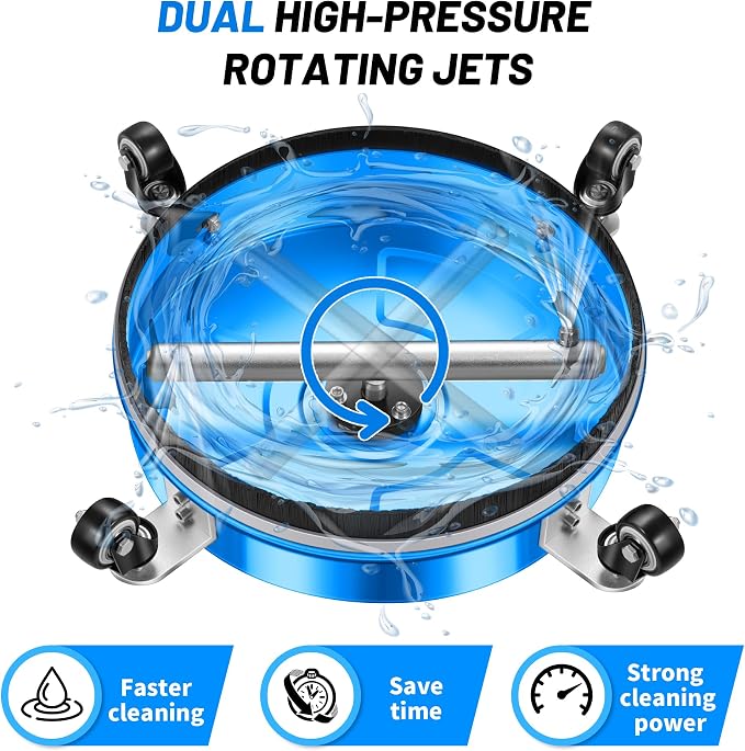 LidoDola 14'' Pressure Washer Surface Cleaner Blue, Power Washer Accessory | Stainless Steel Housing with 4 Wheels, 1/4" QC, 2 Extension Wands & 2 Replacement Nozzles, for Gas & Electric Pressure Washer