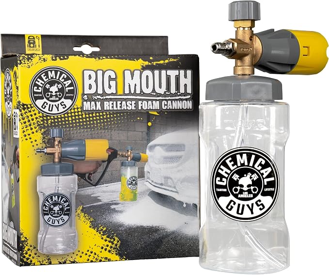 Chemical Guys, Big Mouth Max Foam Cannon for Pressure Washers, 34 oz Bottle | Thick clinging shaving-cream foam, wide-mouth fill, adjustable nozzle and stainless fittings for cars and home