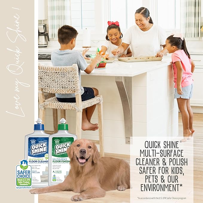 Quick Shine Ultimate Gold Clean + Polish Mop Kit | All-in-One 11 Pc Kit w/Interchangeable Attachments | Cleaner & Polish Included | No Batteries Needed | All Floors Pro Cleaning System | 2-in-1 Mop