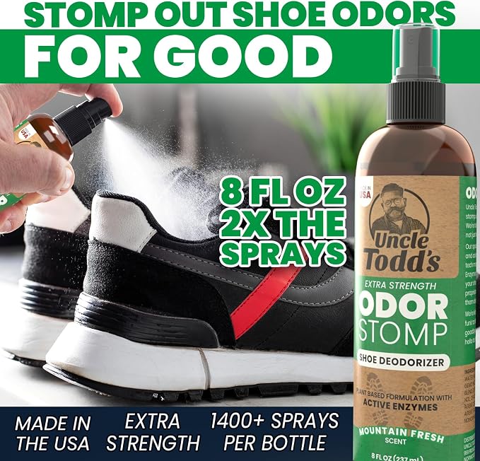 Uncle Todd's Shoe Deodorizer Spray 8oz - Proven & Powerful Enzyme Formula Spray for Shoe Odor Elimination in All Footwear (Mountain Fresh)