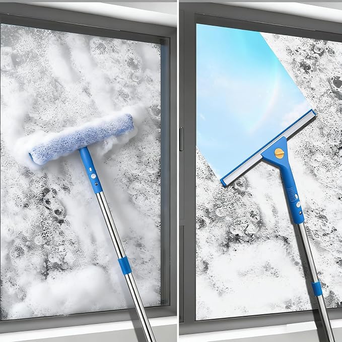 Professional Window Cleaning kit, 2-in-1 Window Squeegee with 78" Extension Poles, Suitable for Indoor & Outdoor Window, High Glass, High Windows, Multi-Purpose Car Windshield Cleaning