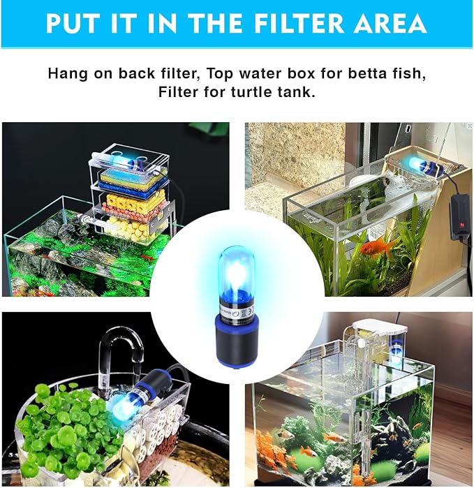 UVC Aquarium Sterilizer Light – Mini 3W for Fish Tank & Pond Filter, Water Clarifier & Algae Cleaner, Quartz Tube Waterproof
