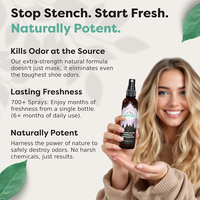 Lumi Outdoors Natural Shoe Deodorizer Spray & Odor Eliminator - Lavender Tea Tree Essential Oil Odor Eater