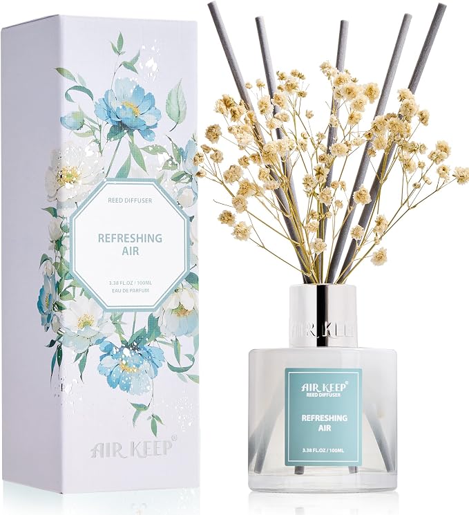 Reed Diffuser Set,3.38 fl oz (100 ml) - Refreshing Air Oil Diffusers with 8 Reed Sticks, Home Fragrance Reed Diffuser for Bathroom Shelf Decor