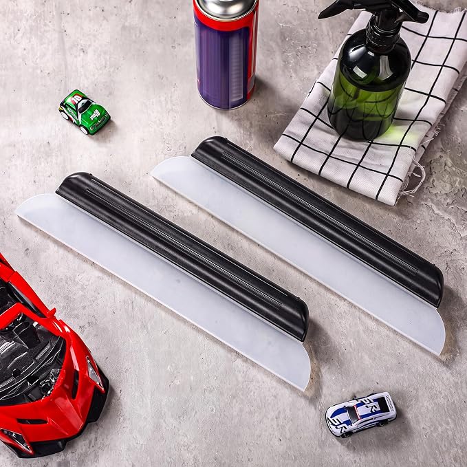 2 Pack 14 Inch Car Drying Squeegee Black Silicone Window Blade | Flexible Silicone for Drying Windshield Shower Glass, Bathroom Window Cleaner, T-bar Design, Long Handle Wash Tool