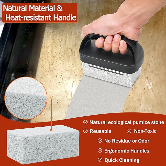 Heavy Duty Griddle Cleaning Brick with Handle, Grill Cleaner for Cleaning Flat top, Pumice Griddle Cleaning Stone Removing Stains for BBQ, Swimming Pool, Sink(5 Pack)