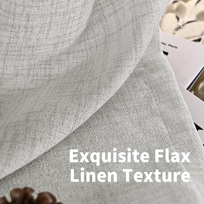 YoungsTex Linen Curtains 63 Inch Length for Living Room, Light Grey Semi Sheer Drapes Rod Pocket Back Tab Light Filtering Window Treaments for Bedroom Office, 38 X 63 Inch, 2 Panels