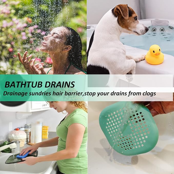 Bovinde Hair Drain Catcher,Square Cover for Shower 2 Pack (Green) | Drainer Cover Silicone Hair Stopper with Suction Cups,Protector Accessories,Easy to Install Suit for Bathroom,Bathtub,Sink