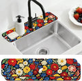 2 Pcs Kitchen Sink Splash Guard Faucet Mats Vintage Colored Flowers Pattern Faucet Mat for Sinks Absorbing Drying Mat for Kitchen Bathroom, 23.6x5.5inch